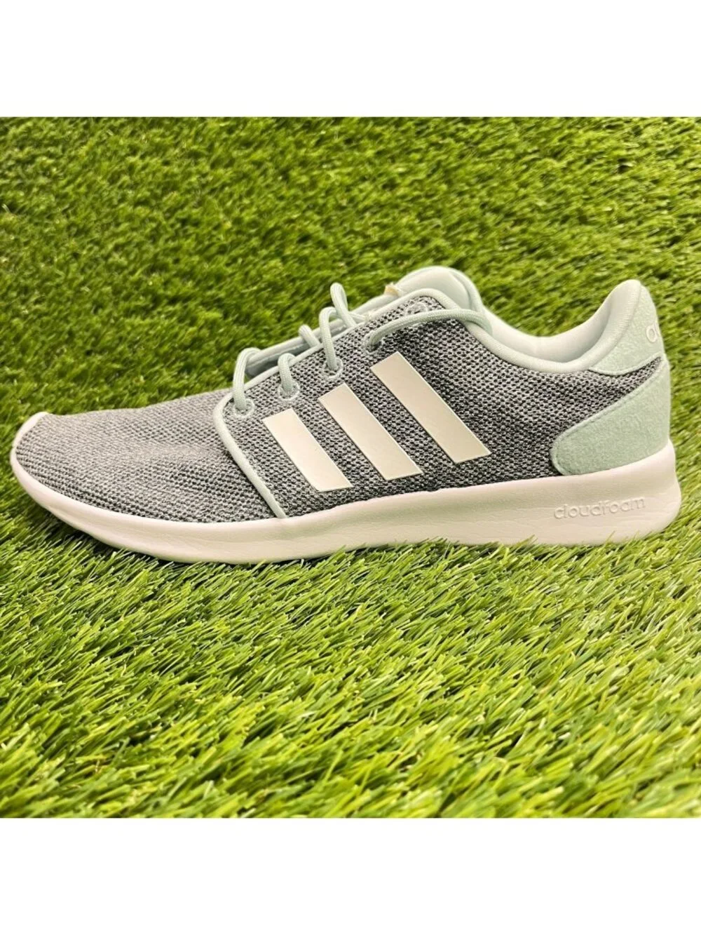 Adidas QT Racer Womens Size 7.5 Gray White Blue Athletic Running Shoes Sneakers